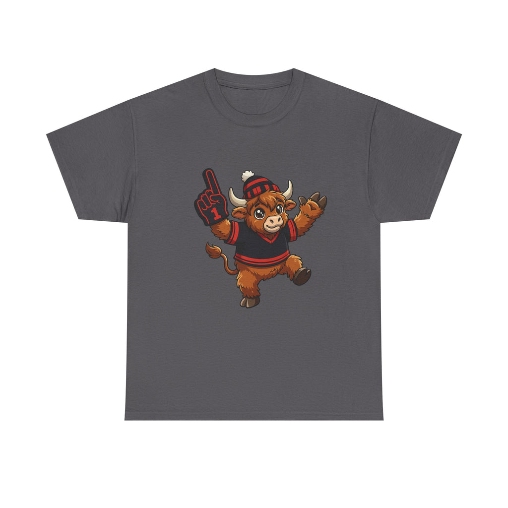 Black and Red Buffalo Hockey Highland Cow - T-Shirt