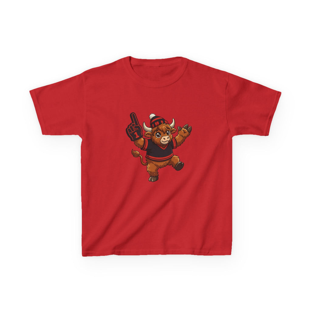 Kids Black and Red Buffalo Hockey Highland Cow Tee