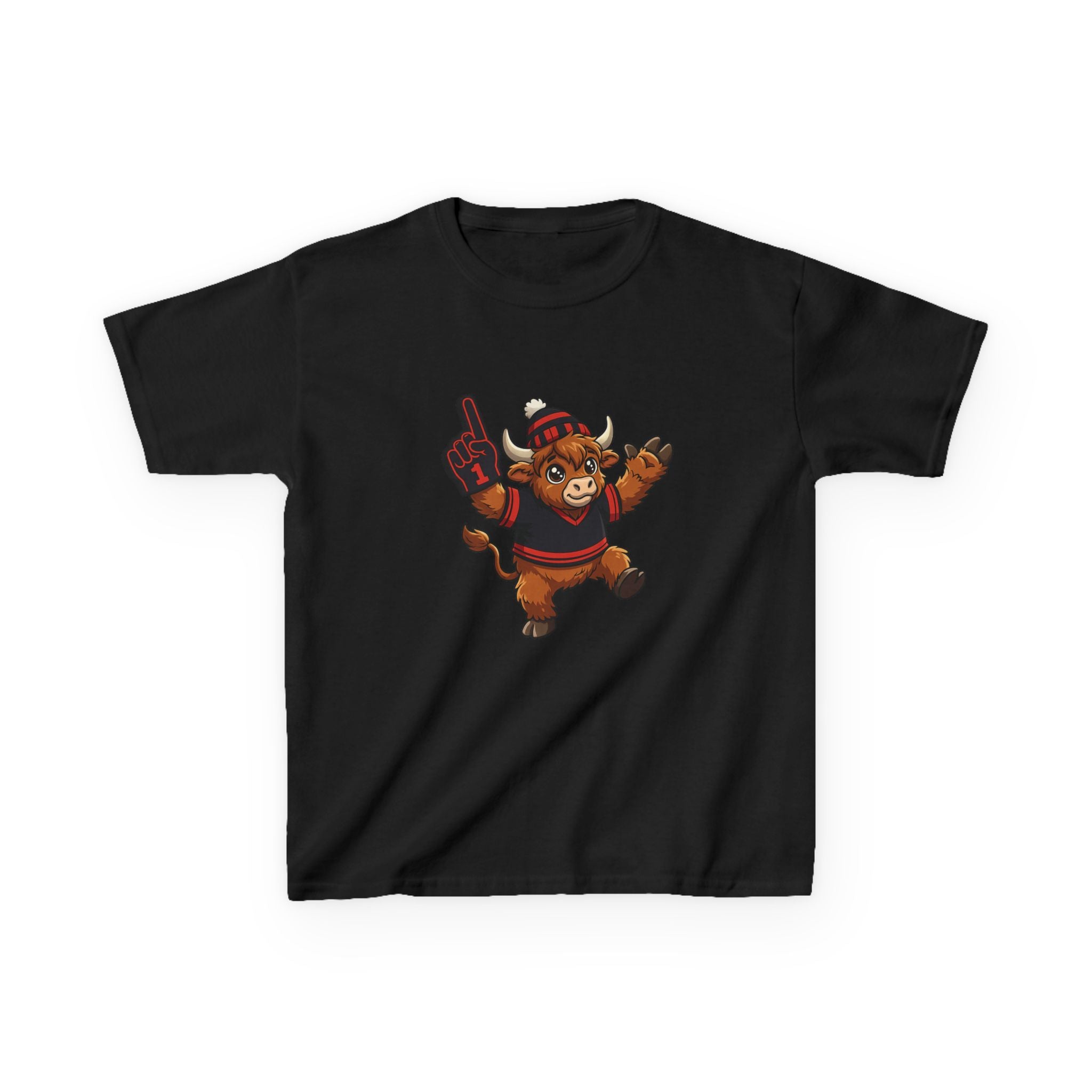 Kids Black and Red Buffalo Hockey Highland Cow Tee