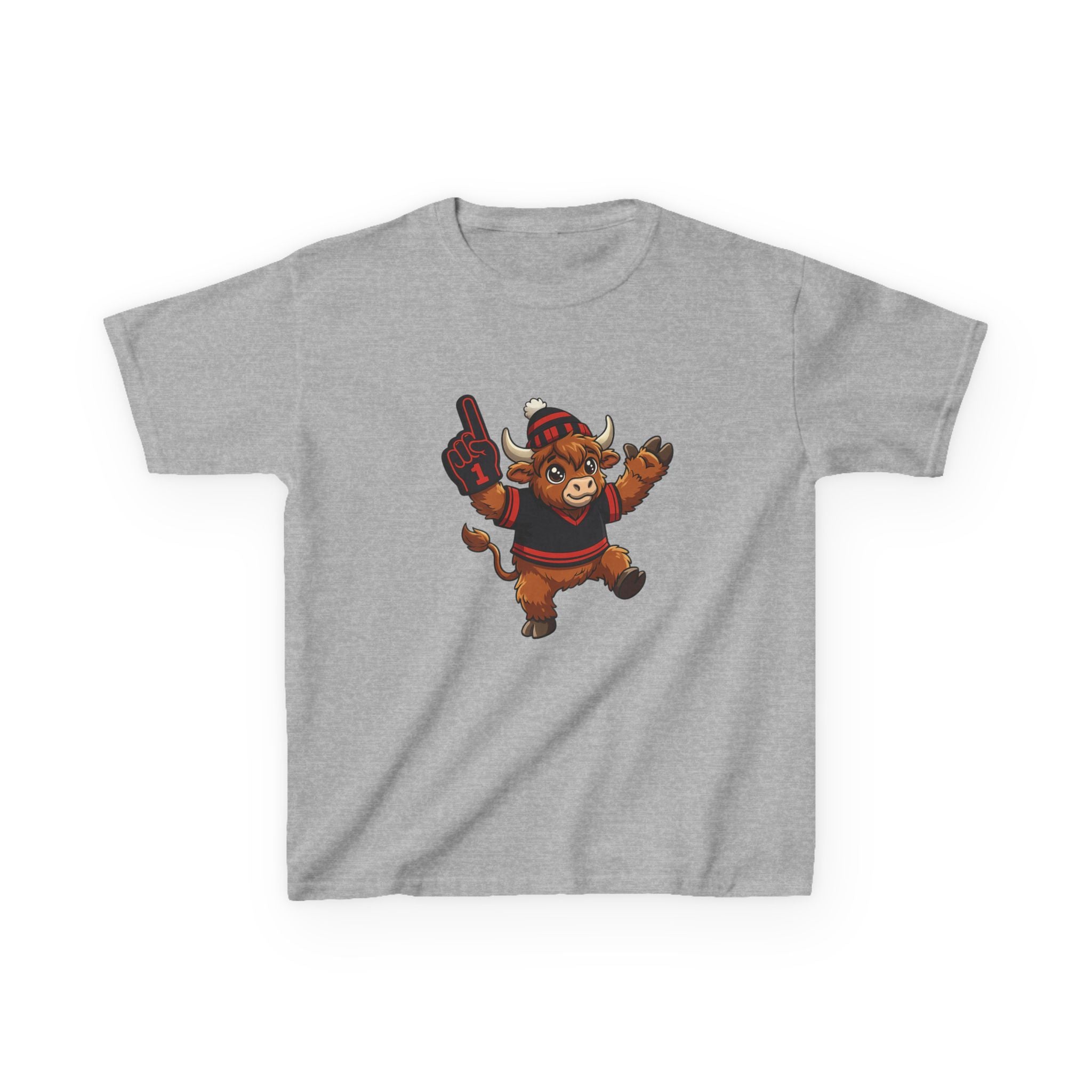 Kids Black and Red Buffalo Hockey Highland Cow Tee