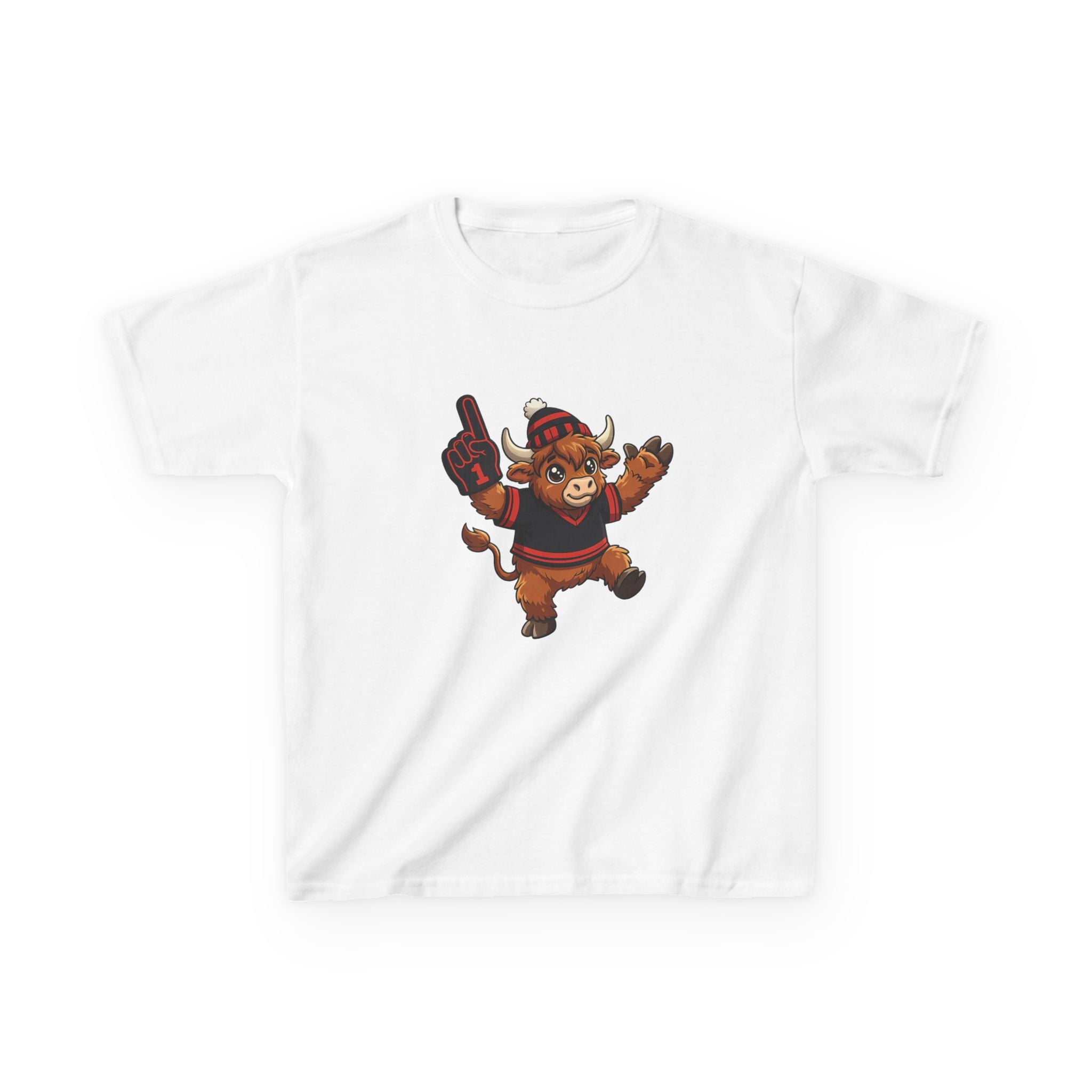 Kids Black and Red Buffalo Hockey Highland Cow Tee