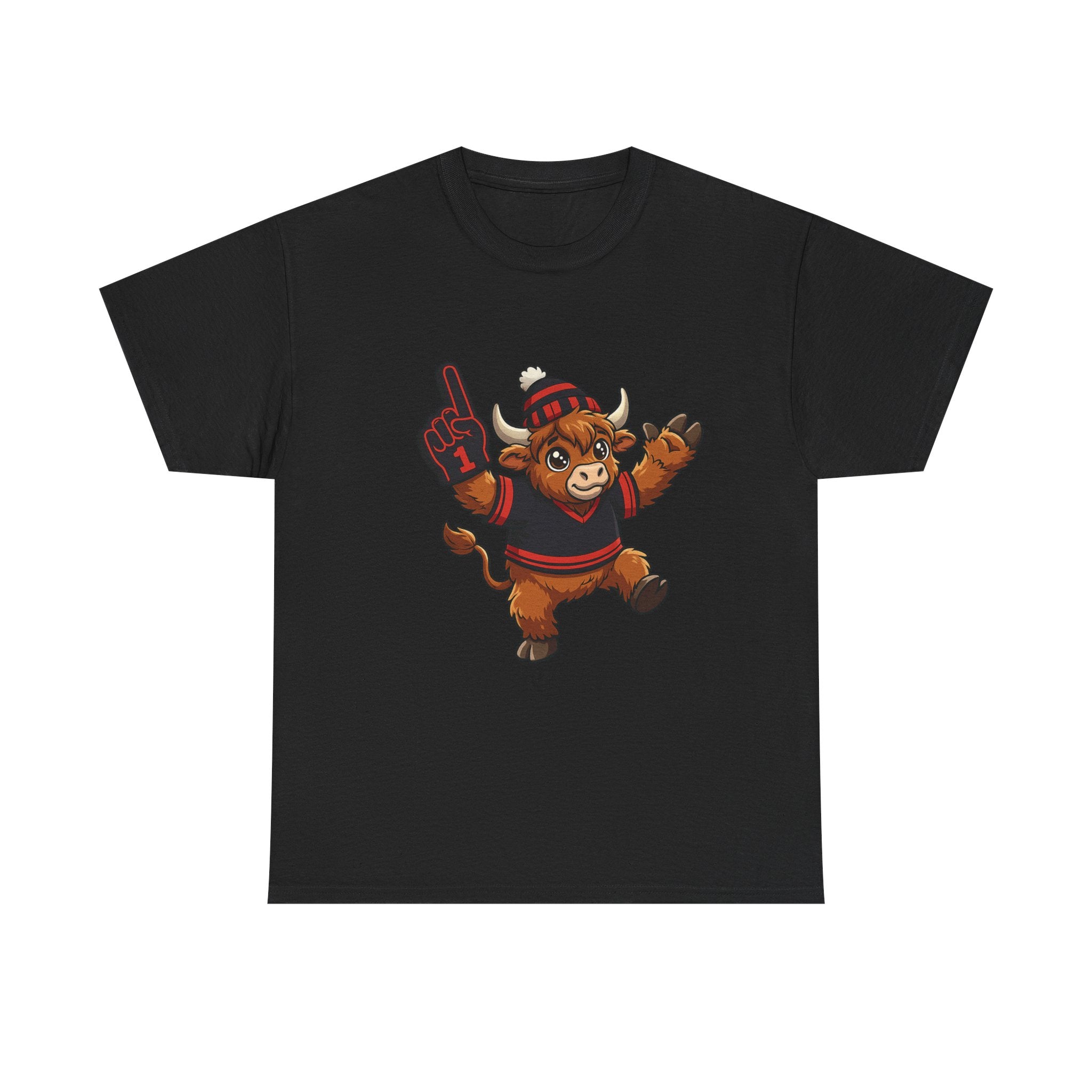 Black and Red Buffalo Hockey Highland Cow - T-Shirt